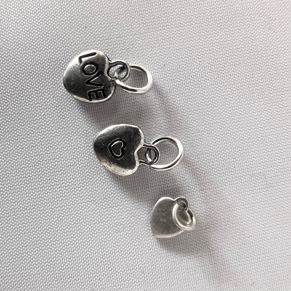 Silver Pewter Puffy Love Hearts & Tiny Heart Necklace Pendants Bracelet Charms